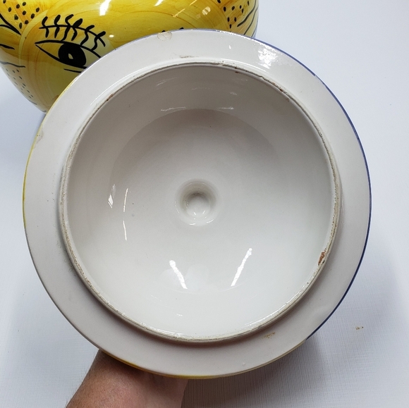 Pier 1 Imports Sun Face Cookie Jar Lid Yellow Blue Hand Painted  Made in Italy - Picture 14 of 16